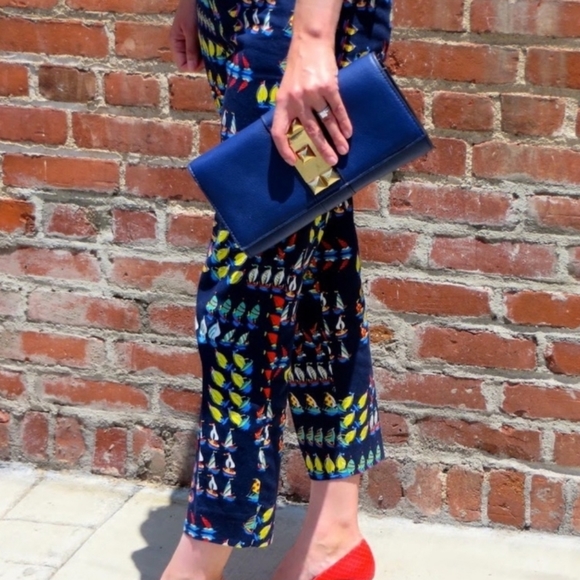 NWOT J.crew Nautical Sailboat Print Navy Blue Pleated Ankle Pants sz 00 - Picture 2 of 10